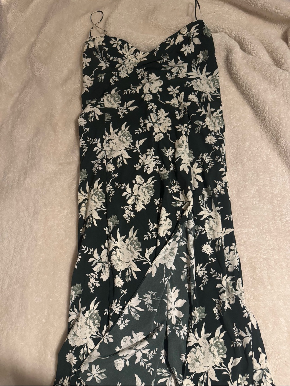 Floral Slip Dress in Green with Cream Floral Print